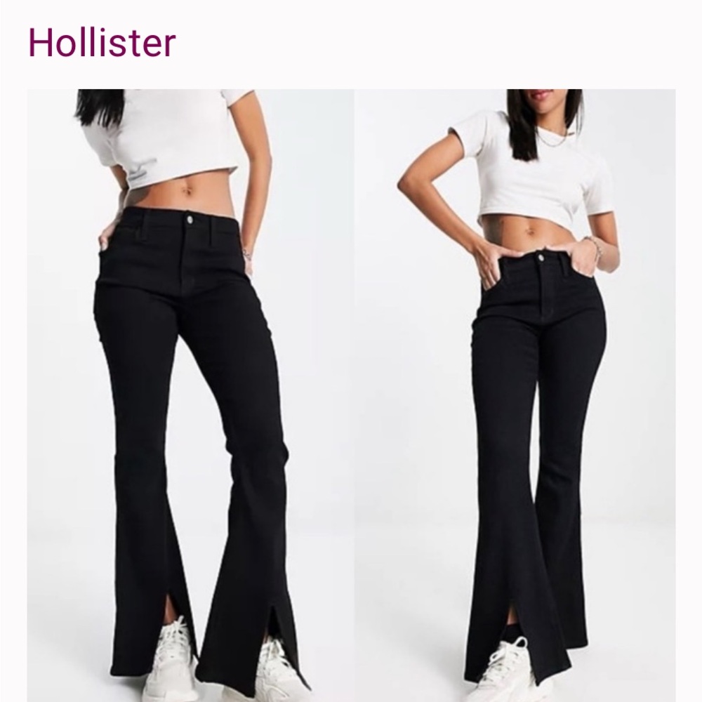 Hollister High Rise Slit Flare Black Denim